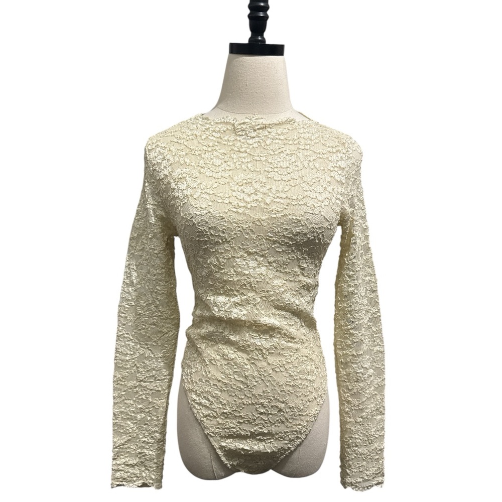 Victoria's Secret Gold Label Cream Lace Long Sleeve Bodysuit